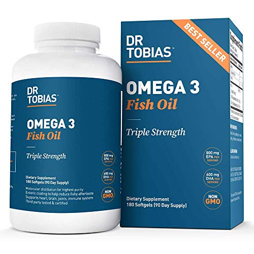 Dr. Tobias Omega 3 Fish Oil Supplement Triple Strength, 2,000 mg, Burpless, Non-GMO, NSF-Certified (180 Softgels / 90 Day Supply)