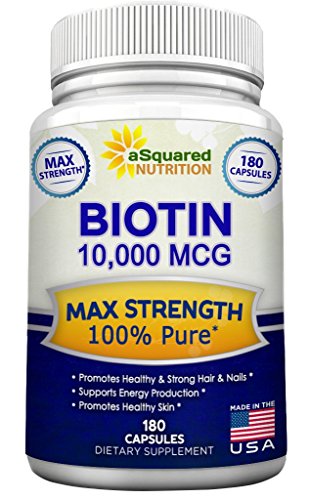 Biotin with 10,000 MCG - Max Strength Vitamin B Supplement for Men & Women, Vitamin B7 Biotin Pills to Improve Skin Health, Hair Growth, Thicker Nails & Energy, 180 Capsules 10000mcg Complex