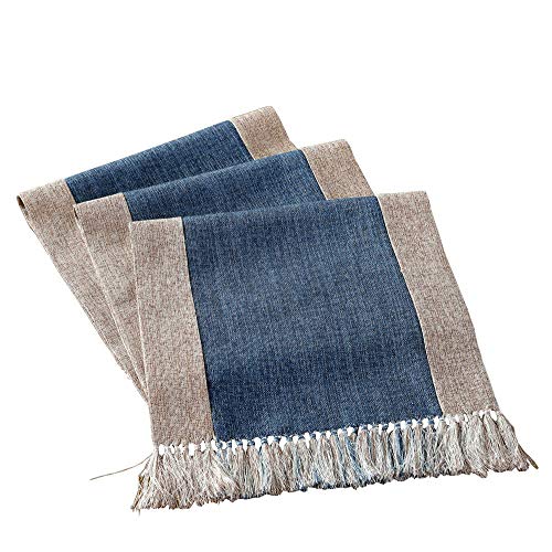 HomeyHo Rustic Table Runner with Fringe Dinning End Table Runner for Living Room Now Designs Table Runner Long Table Runner Modern Design Washable Table Runner Long, 15 x 71 Inch, Blue