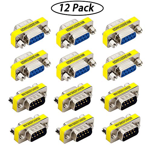 Youngneer 6PCS DB9 RS232 Gender Changer Male to Male M/M + 6PCS Mini Serial DB9 Female to Female Gender Changer Adapter F/F
