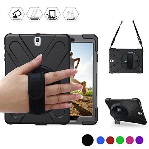 BRAECN Galaxy Tab S2 8.0 Case,[Heavy Duty] Full-Body Rugged Protective Case with a 360 Degree Swivel Kickstand/a Hand Strap/a Shoulder Strap for Samsung Tab S2 8.0 inch(SM-T710 T715 T713) (Black)