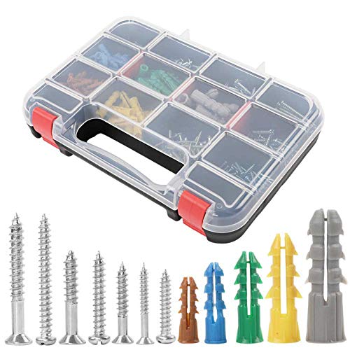 HongWay 370pcs Plastic Wall Anchors Kit with Screws, Includes 5 Different Size Anchors and Screws