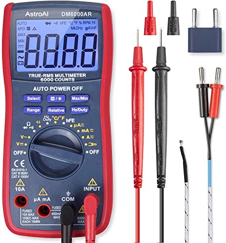 AstroAI Digital Multimeter, TRMS 6000 Counts Volt Meter Manual and Auto Ranging; Measures Voltage Tester, Current, Resistance, Continuity, Frequency; Tests Diodes, Transistors, Temperature