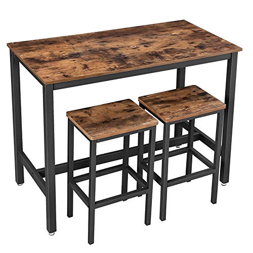 VASAGLE Bar Table Set, Bar Table with 2 Bar Stools, Breakfast Bar Table and Stool Set, Kitchen Counter with Bar Chairs, Industrial for Kitchen, Living Room, Party Room, Rustic Brown and Black ULBT15X