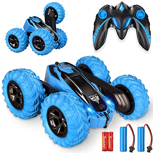 KKONES Remote Control car,2.4GHz Electric Race Stunt Car,Double Sided 360° Rolling Rotating Rotation, LED Headlights RC 4WD High Speed Off Road for 3 4 5 6 7 8-12 Year Old Boy Toys