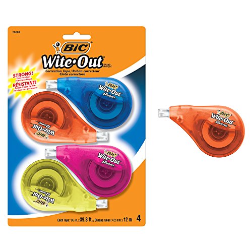 BIC Wite-Out Brand EZ Correct Correction Tape, 4-Count, Translucent Dispenser Shows How Much Tape is Remaining