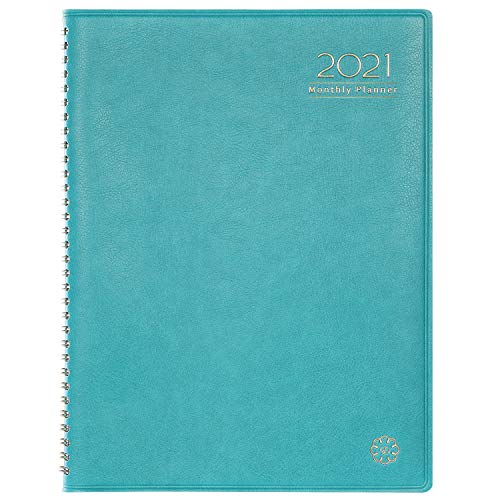 2021 Monthly Planner/Calendar - Monthly Planner with Tabs, Leather Calendar Planners, Twin-Wire Binding and Double Side Clear Inner Pocket 9'x 11'