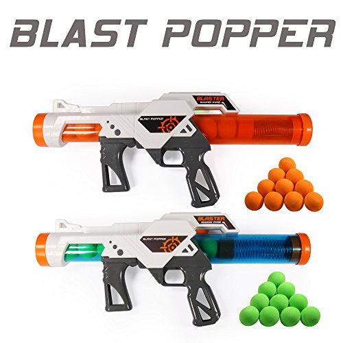 Exercise N Play 2 PCS Power Popper Gun Dual Battle Pack Foam Ball Air Powered Shooter Toy Guns for Kids Role Playing with Their Family Members or Partners