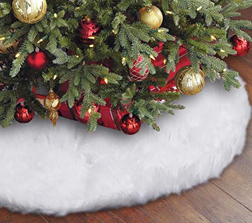 Eafion Christmas Tree Skirt 48 inches Large Snowy White Faux Fur Xmas Tree Skirt for Christmas Decorations Indoor Outdoor