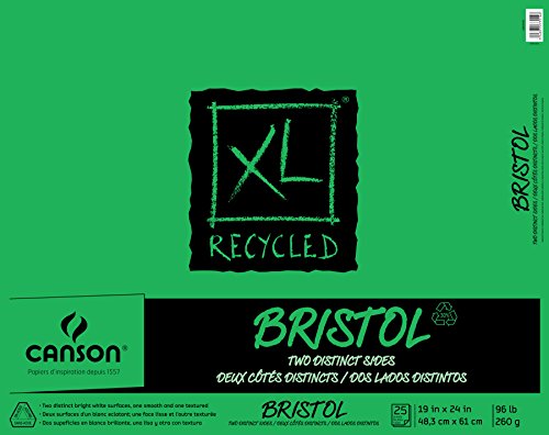 Canson XL Series Recycled Bristol Paper Pad, Dual Sided Smooth and Vellum for Pencil, Marker or Ink, Fold Over, 96 Pound, 19 x 24 In, White, 25 Sheets