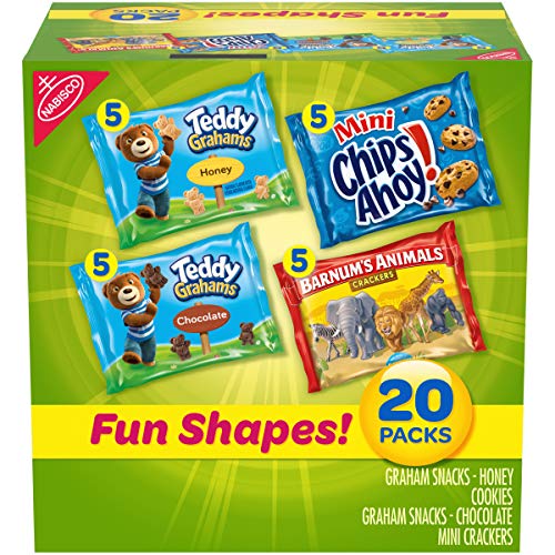 Nabisco Fun Shapes Variety Pack Barnum's Animal Crackers, Teddy Grahams and CHIPS AHOY! Mini, Halloween Treats, 20 - 1 oz Packs