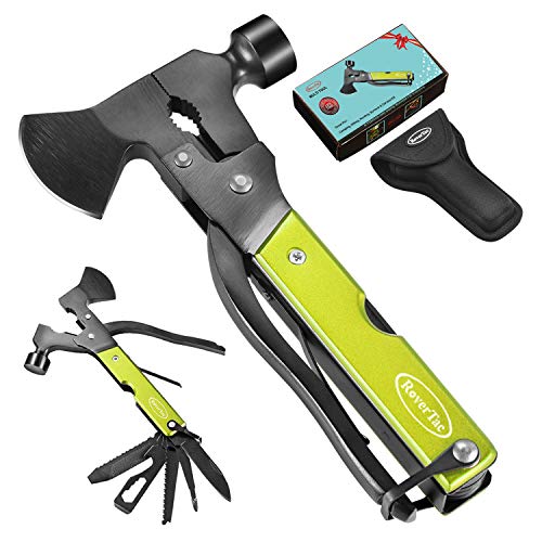 RoverTac Multitool Camping Accessories Survival Gear and Equipment 14 in 1 Hatchet with Knife Axe Hammer Saw Screwdrivers Pliers Bottle Opener Durable Sheath Gifts for Men Women