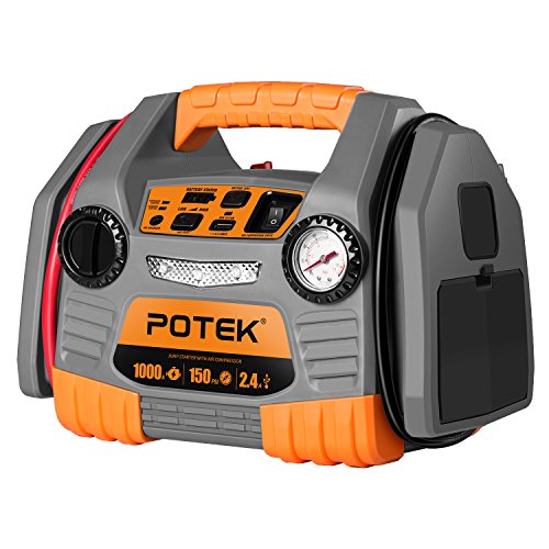 POTEK Car Jump Starter with 150 PSI Tire Inflator/Air Compressor,1000 Peak/500 Instant Amps with USB Port to Charge iPhone,IPad, Kindle