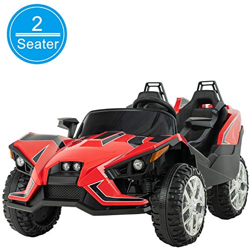 Uenjoy 2 Seats Kids Car 12V Ride On Racer Cars Battery Operated Electric Cars w/ 2.4G Remote Control,Spring Suspension Wheels,4 Speeds,LED Lights,Music,Bluetooth,AUX Cord,USB Port,Red