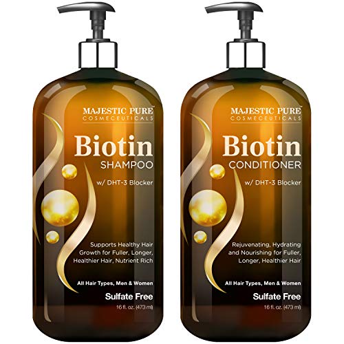 MAJESTIC PURE Biotin Shampoo and Conditioner Set with DHT Blocker Complex - Hydrating, Nourishing & Supporting Healthy Hair Growth, Sulfate Free, for Men & Women - 16 fl oz each