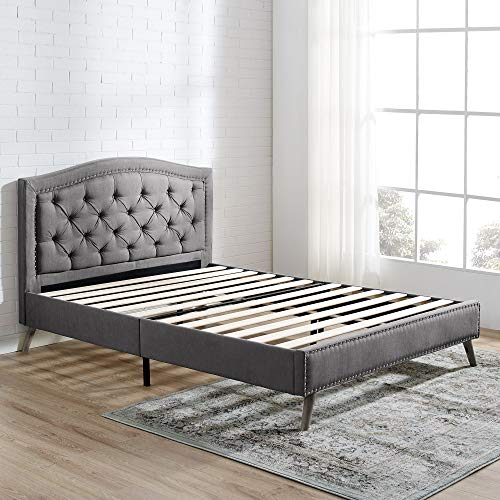Classic Brands Austin Diamond Tufted Upholstered Platform Bed | Headboard and Wood Frame with Wood Slat Support, Full, Peyton Slate