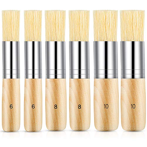 Outus Wooden Stencil Brush Natural Brushes Bristle Art Painting Brushes for Oil Painting Watercolor Acrylic Painting Stencil Project DIY Tools (6 Pieces)