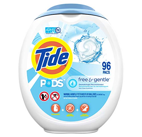 Tide PODS Free and Gentle Laundry Detergent, 96 Count, Unscented and Hypoallergenic for Sensitive Skin, Free and Clear of Dyes and Perfumes, HE Compatible (Packaging May Vary)