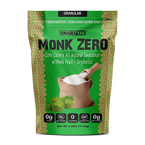 Monk Zero - Monk Fruit Sweetener, Non-Glycemic, Keto Approved, Zero Calories, 1:1 Sugar Substitute (Granular, 40oz)