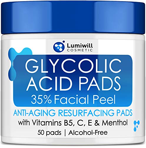 Glycolic Acid Pads 35% - AHA Glycolic Acid Peel Pads with Vitamin B5, C, E - Natural Glycolic Acid Peel for Dark Spots, Acne, Breakouts, Fine Lines & Wrinkles - Anti-Aging Glycolic Acid Facial Peel