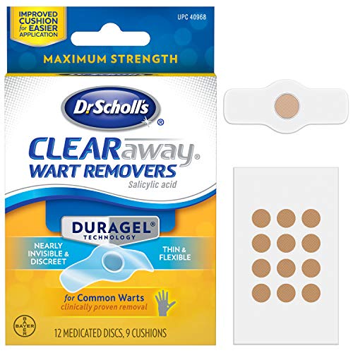 Dr. Scholl's ClearAway Wart Remover with Duragel Technology, 9ct / Clinically Proven Wart Removal of Common Warts with Discreet Thin and Flexible Cushions, Optimal for Fingers and Toes