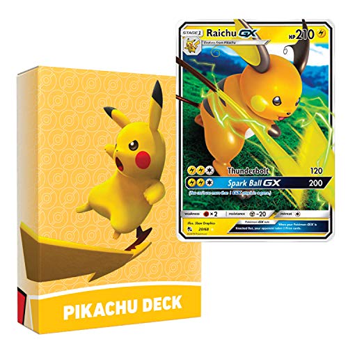Pokemon Pikachu Deck | Ready to Play 60 Card Starter Deck | Includes Raichu GX | Perfect for Beginners Raichu Theme Deck | with Golden Groundhog Deckbox