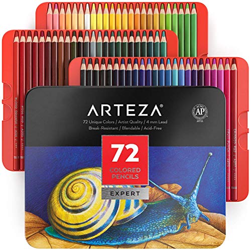 ARTEZA Colored Pencils, Professional Set of 72 Colors, Soft Wax-Based Cores, Ideal for Drawing Art, Sketching, Shading & Coloring, Vibrant Artist Pencils for Beginners & Pro Artists in Tin Box