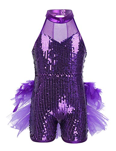 Yeahdor Kids Girls' Sequins Hip-Hop Latin Jazz Dance Leotard Jumpsuit Ballet Street Dancing Stage Performance Costume Purple 8-10