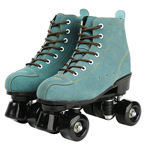 XUDREZ Cowhide Roller Skates for Women and Men High-Top Shoes Double-Row Design,Adjustable Classic Premium Roller Skates (Blue,7)