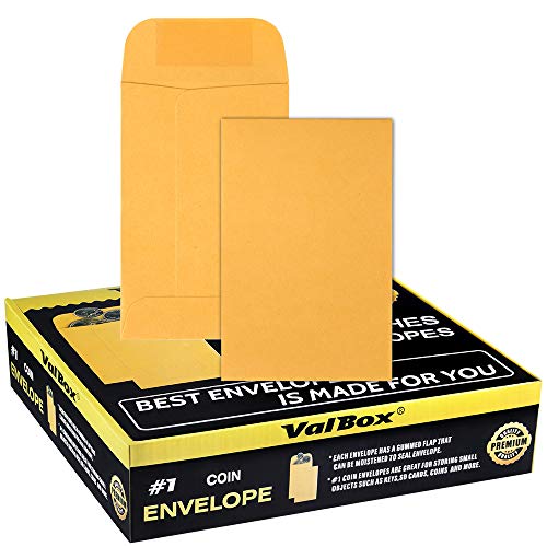 ValBox No.1 Coin Envelopes 2.25x 3.5 Small Parts Envelope with Gummed Flap for Home, Garden or Office Use, Brown Kraft Seed Envelopes 1000 per Box
