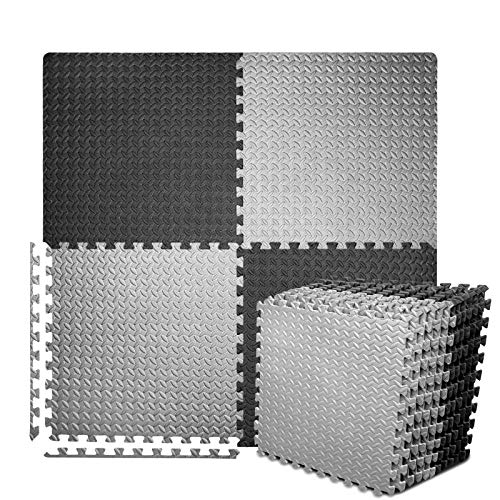 BEAUTYOVO Puzzle Exercise Mat with 12 Tiles Interlocking Foam Gym Mats, 24'' x 24'' EVA Foam Floor Tiles, Protective Flooring Mats Interlocking for Gym Equipment, Black/Gray