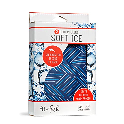 Fit & Fresh Soft Cool, Set of 2 Flexible Ice Packs for Lunch Bags and Coolers, Navy Sketch Weave & Blue, 4.75” x 0.25” x 7.5