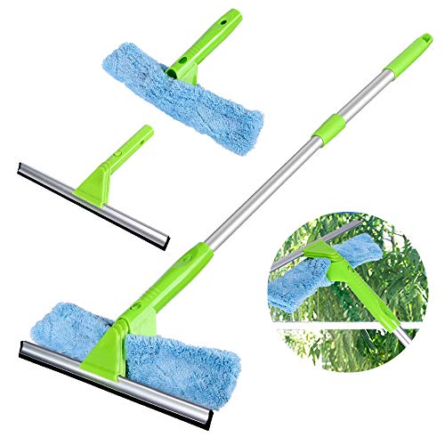 Window Squeegee Cleaner with Microfiber Scrubber, 3 in 1 Professional Detachable Cleaning Kit, Telescopic Washing Tools with Extension Pole for Car Windshield Glass