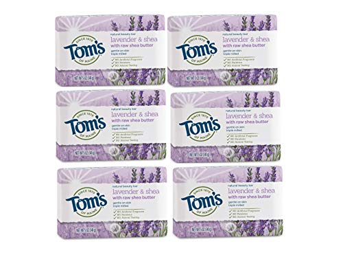 Tom’s of Maine Natural Beauty Bar, Bar Soap, Natural Soap, Lavender & Shea with Raw Shea Butter, 5 Ounce, 6-Pack