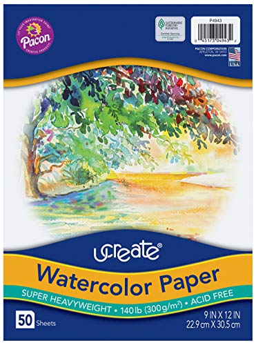 UCreate Watercolor Paper, White, Package, 140 lb., 9' x 12', 50 Sheets