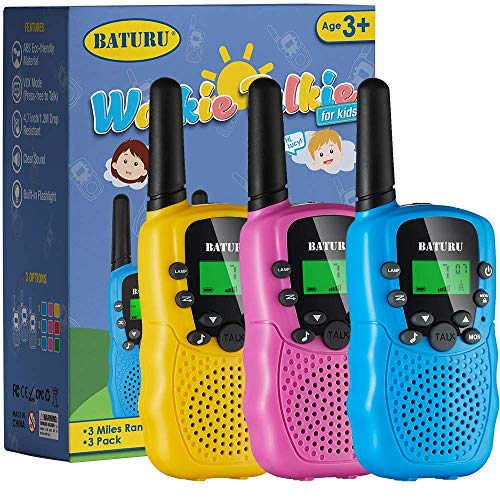Walkie Talkies for Kids Toys 22 Channels 2 Way Radio Toy 3 KM Long Range with Backlit LCD Flashlight, Best Gifts for 3-12 Year Old to Outside Adventures, Camping, Hiking(3 Pack)