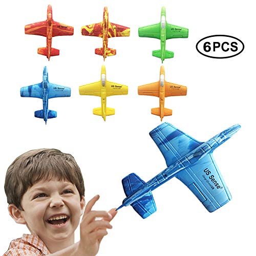 US Sense 6 Pack 7' Airplane Battle Plane Toy for Kids, Throwing Foam Airplane Flying Aircraft Plane DIY Glider Aeroplane Model Jet Kit Flying Toys for Boys Girls Teens, Outdoor Sport Game Toys