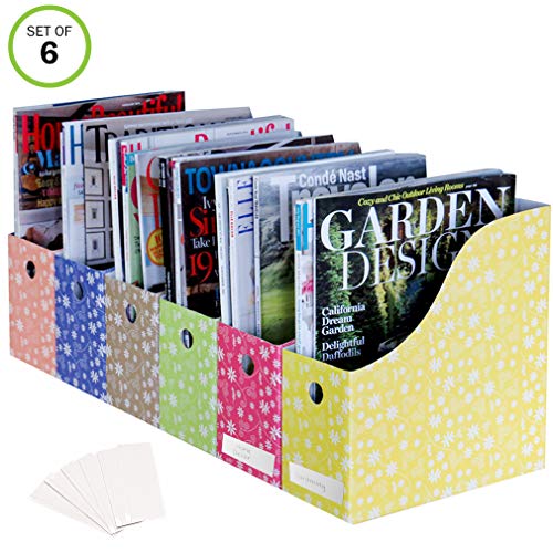 Evelots Magazine File Holder-Organizer-Full 4 Inch Wide-Floral-With Labels-Set/6