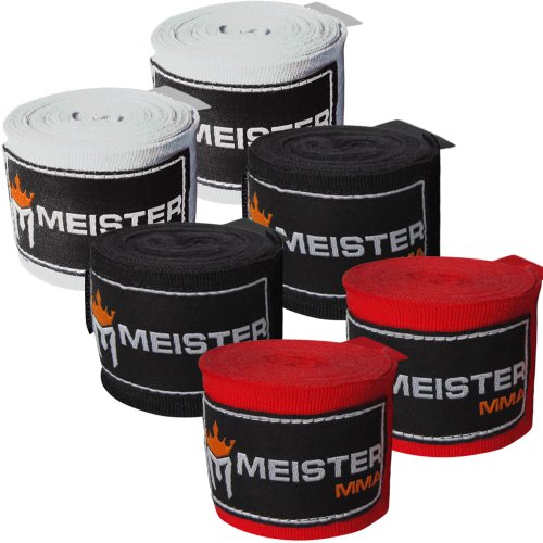 Meister Adult 180' Hand Wraps for MMA & Boxing - 3 Pairs Pack