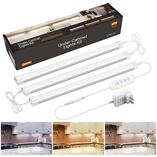 Speclux LED Under Cabinet Lighting Bar, Under Desk Lighting Kits Plug-in, 3 Color Temperature, USB Powered LED Accent Lighting Bars with UL Listed Plug, LED Closet Light for Bookcase, Kitchen