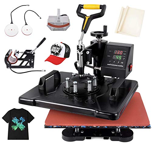Seeutek Heat Press 5 in 1 Machine 12x15 Inch Swing Away Digital Transfer Sublimation Multifunction Combo for T Shirts Mugs Hat Plate Cap