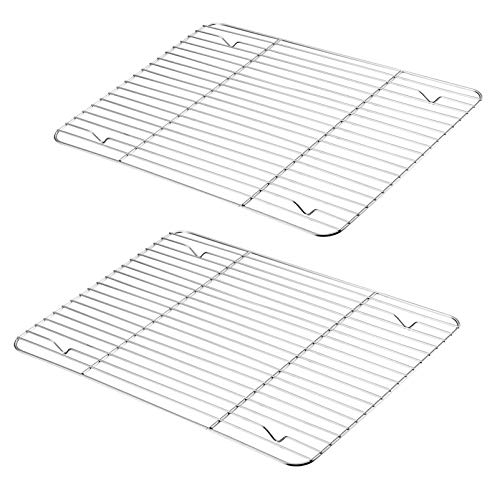P&P CHEF Cooling Rack Pack of 2, Stainless Steel Baking Racks for Baking Roasting Grilling Drying, Rectangle 15.3''x11.25''x0.6'', Oven & Dishwasher Safe