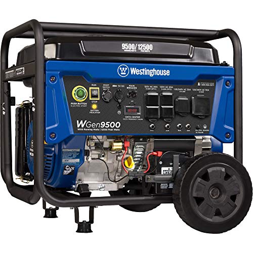 Westinghouse WGen9500 Heavy Duty Portable Generator - 9500 Rated Watts & 12500 Peak Watts - Gas Powered - Electric Start - Transfer Switch & RV Ready - CARB Compliant