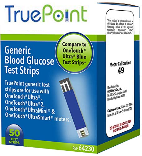 True Point Generic Test Strips 50 Count for Use with One Touch Ultra, Ultra2, Ultra Mini and UltraSmart meters (Meter NOT Included, Test Strips ONLY)