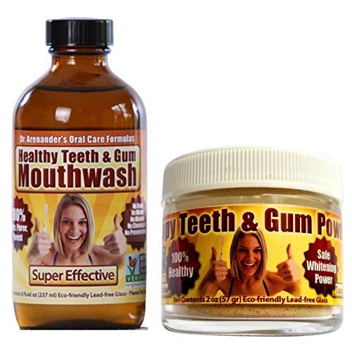 Gum Disease Help! Happy Teeth & Gum KIT - Helps Gum Recession, Removes Plaque - Organic/nonGMO Happy Teeth & Gum Powder and Healthy Teeth & Gum Mouthwash for Maximum Preventive Oral Care