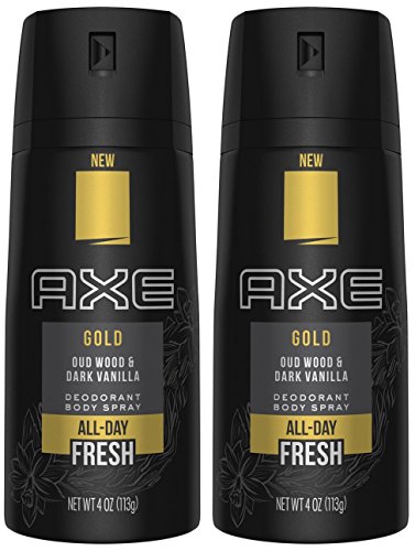 Axe Gold Oud Wood and Dark Vanilla Deodorant Body Spray 4.0 oz (Pack of 2)