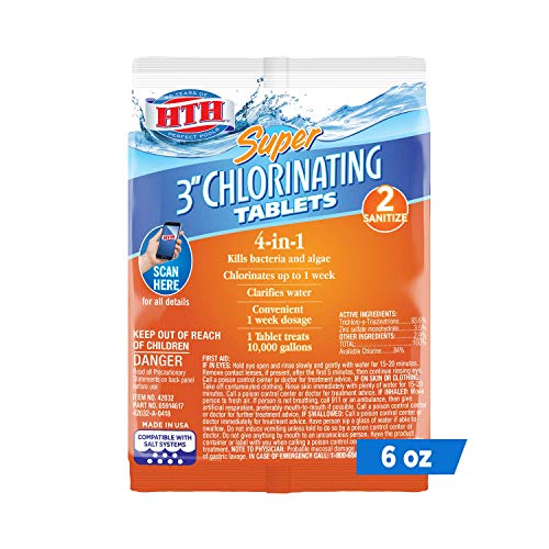 HTH 42032 Super 3-inch Chlorinating Tablets Swimming Pool Sanitizer, 6 oz