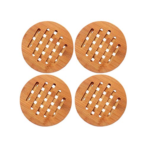 VEOLEY Bamboo Trivet Mat Set for Instant Hot Pot/Dishes/Bowl/Teapot/Pads/Hot Pot Holders Heat Resistant Trivet 4Round (Circle Diameter : 5.9-Inch)