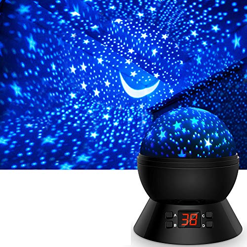 Star Projector, Night Lights for Kids 360-Degree Rotating Star Moon Projection Lamp with LED Timer, Multicolor Stars Night Light Projector for Room Decor, Warm Night Light for Kids (Black)