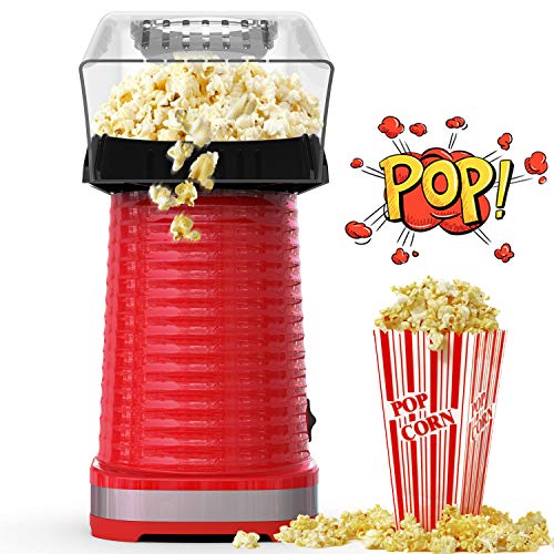 Hot Air Popcorn Maker Machine, Popcorn Popper for Home, ETL Certified, BPA-Free, No Oil, Healthy Snack for Kids Adults, Removable Measuring Cup, Perfect for Party Birthday Gift, Red-1200W